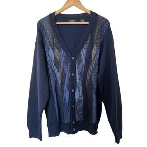 Cellinni Collezione Cardigan Sweater Mens XL Blue Wool Blend 3D Knit Grandpacore